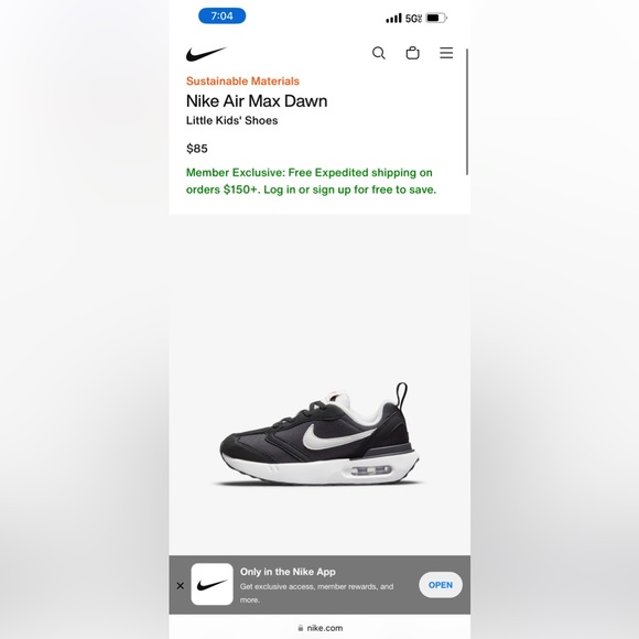 Used Kids Nike Air Max Dawn Black& White- size 3 - Picture 13 of 13